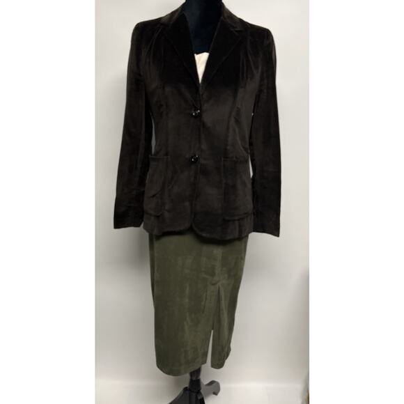 Vintage 90s Skirt Midi Faux Suede Olive Green Sz 8 Stretch Rockabilly Whimsigoth - Picture 1 of 9